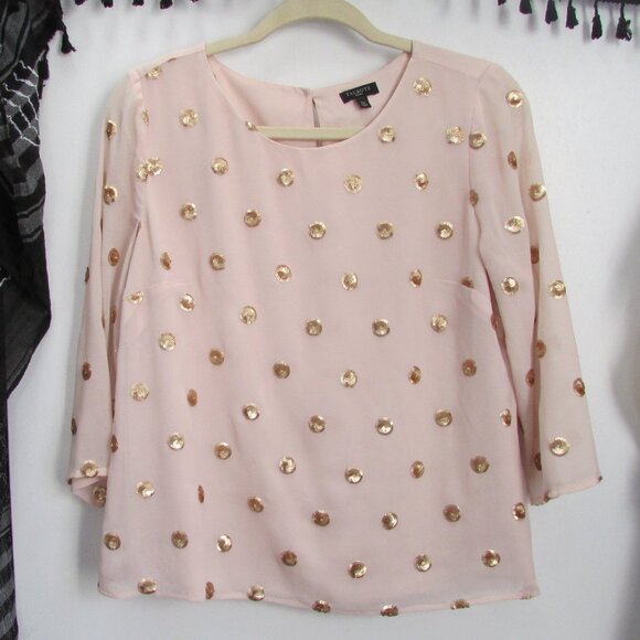Talbots Blouse || Pink Blouse with gold sequined polka dots - Picture 1 of 4